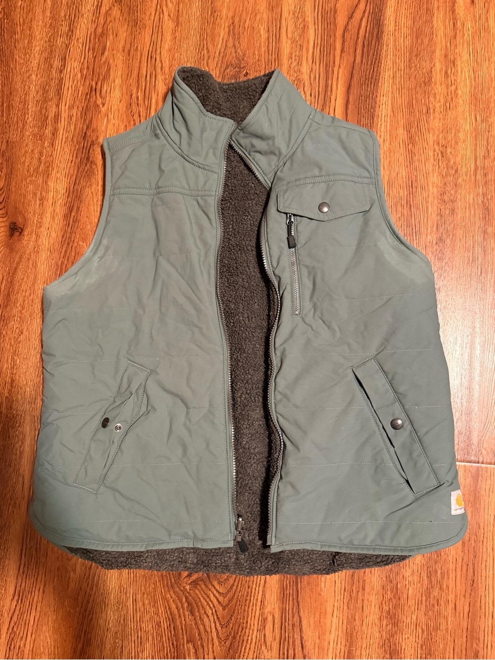 Women's Olive Green Carhartt Quilted Fleece-Lined Reversible Vest